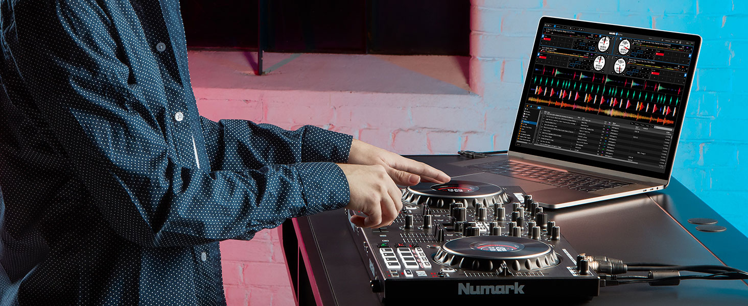 DJ performing with controller and Serato