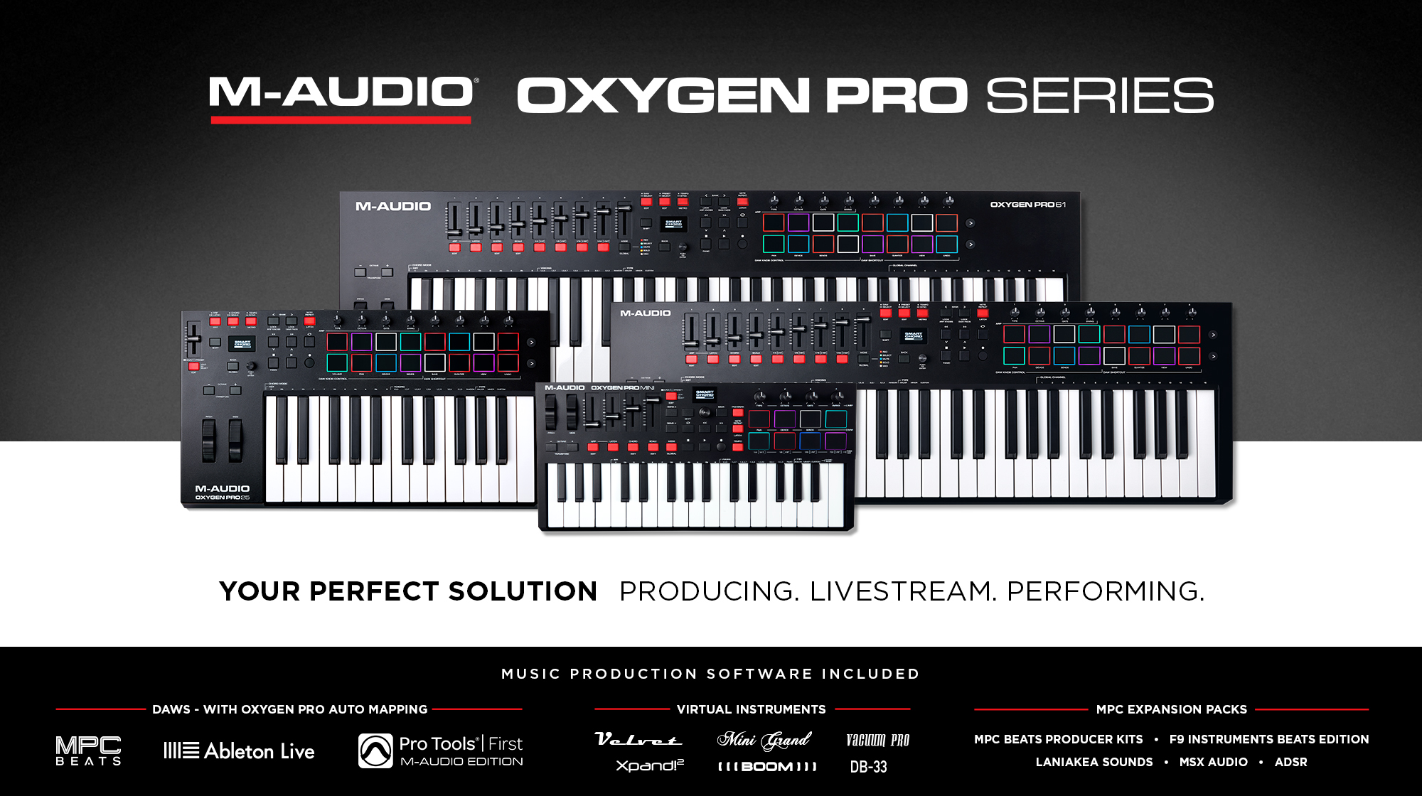 M-Audio Oxygen Pro 61 – Clavier maître USB-MIDI 61 touches avec pads,  potentiomètres & Support pour clavier pré-assemblé double embase RockJam  Xfinity