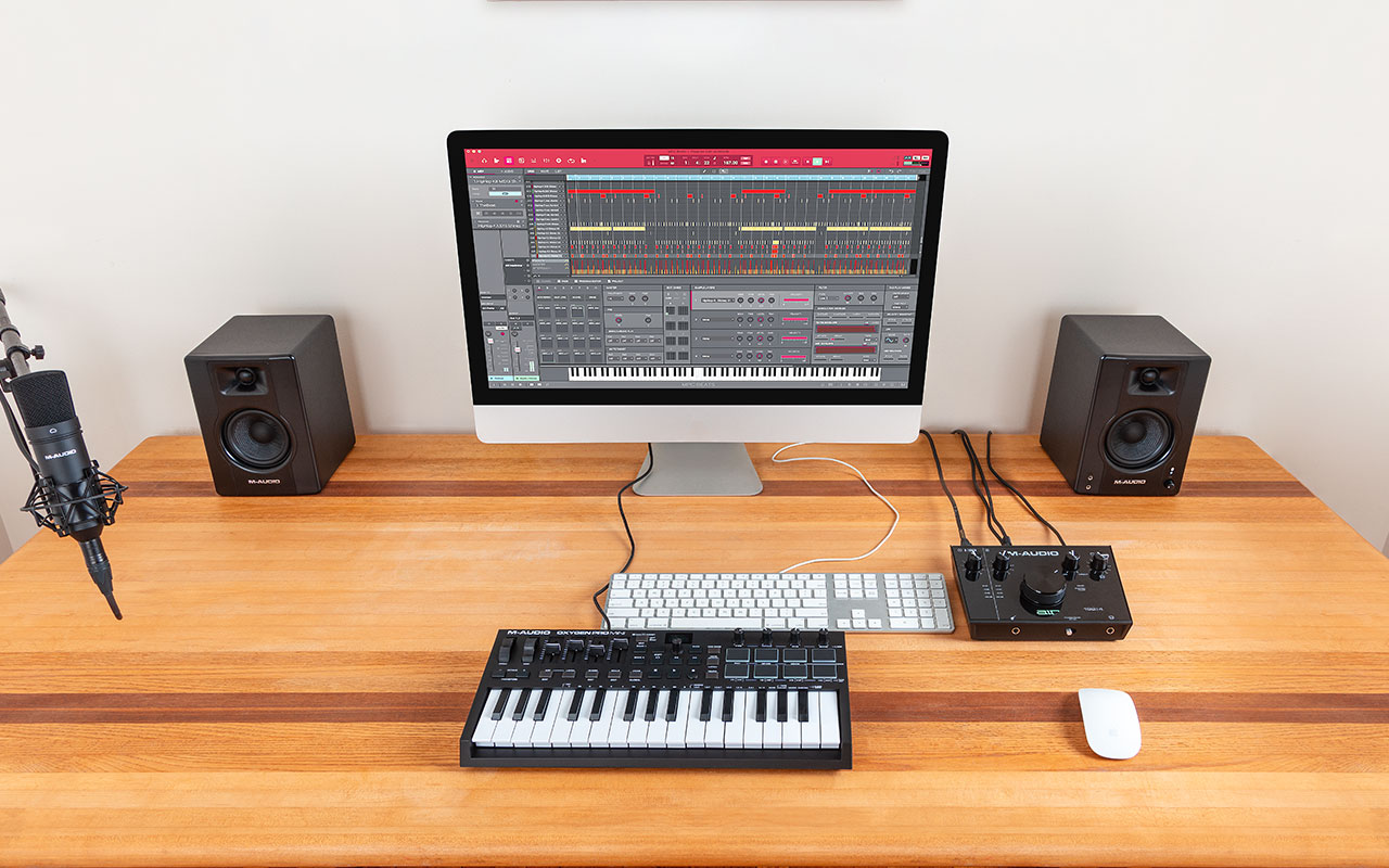 M-Audio BX3BT Studio Monitors in a work desk